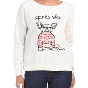 French Connection Apres Ski Frenchie Bulldog Sweater Size Large Lightweight Knit